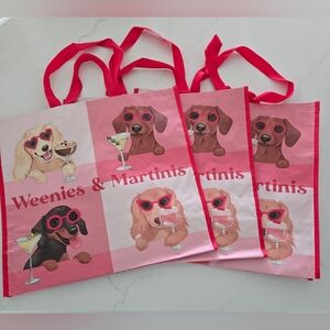 Homegoods TJMaxx Marshalls Dog Prints Weenies & Martinis Reusable Bag 3 Bags NEW